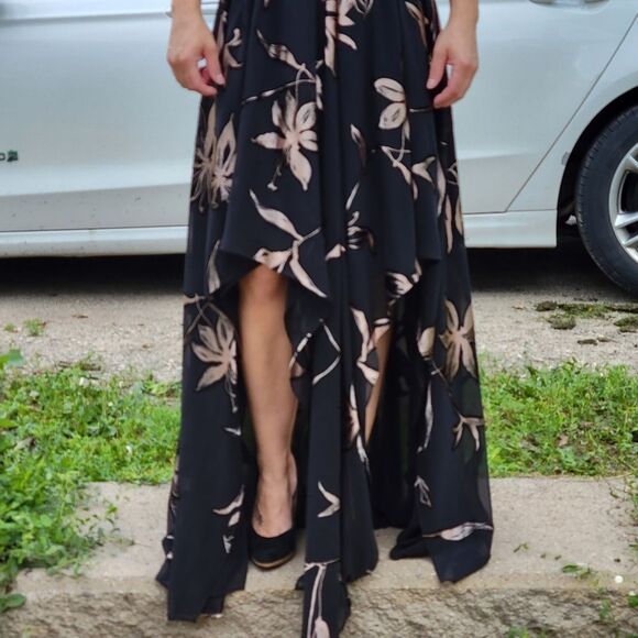 HALSTON black/gold high/ low chiffon evening gown Final Discount - Picture 6 of 15